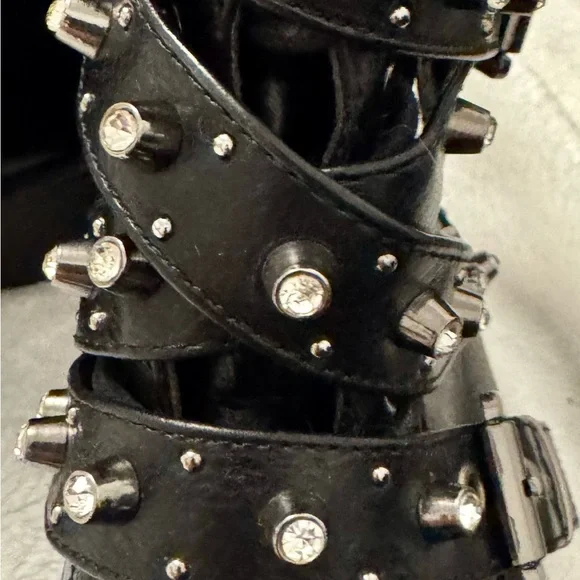 Rhinestone & Studded Black/Silver Combat Boots 9 - Picture 6 of 7